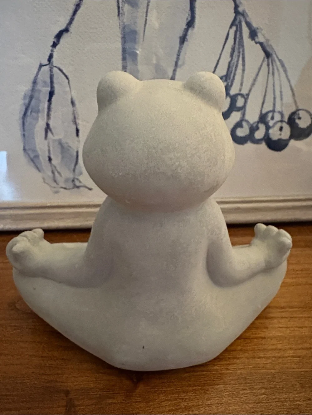 Stone Meditating Frog Figurine with Gold Accents